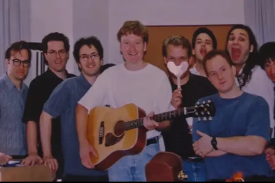 The original writing staff of Late Night with Conan O'Brien, including C.K., Smigel, Bob Odenkirk, and more